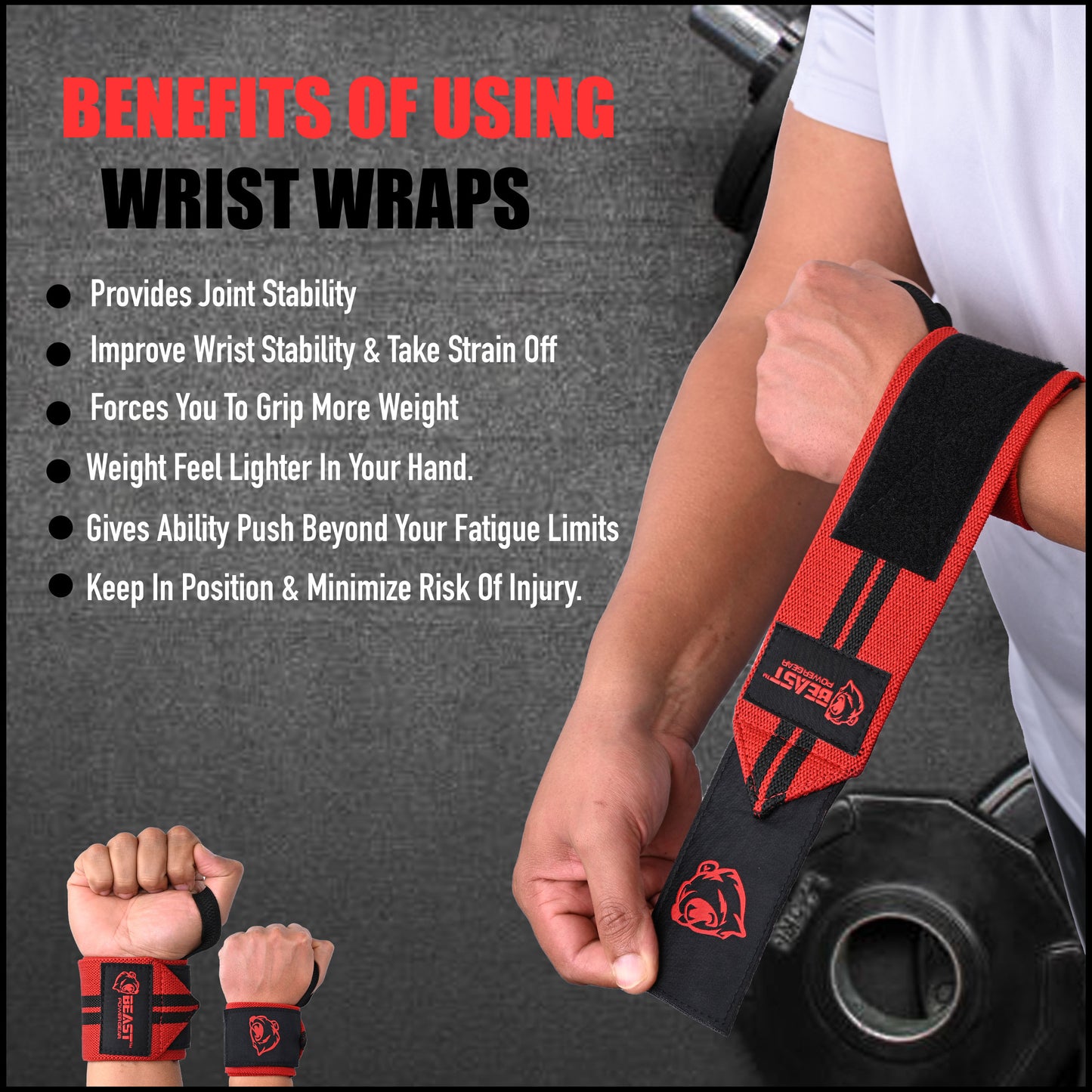 HEAVY DUTY WRIST WRAPS 18" (Red/Black)