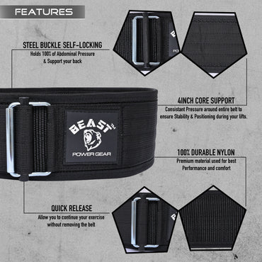 QUICK LOCKING WEIGHTLIFTING BELT - BLACK