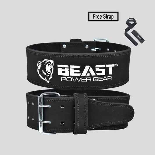 POWERLIFTING BELT 10MM BLACK- FREE STRAP