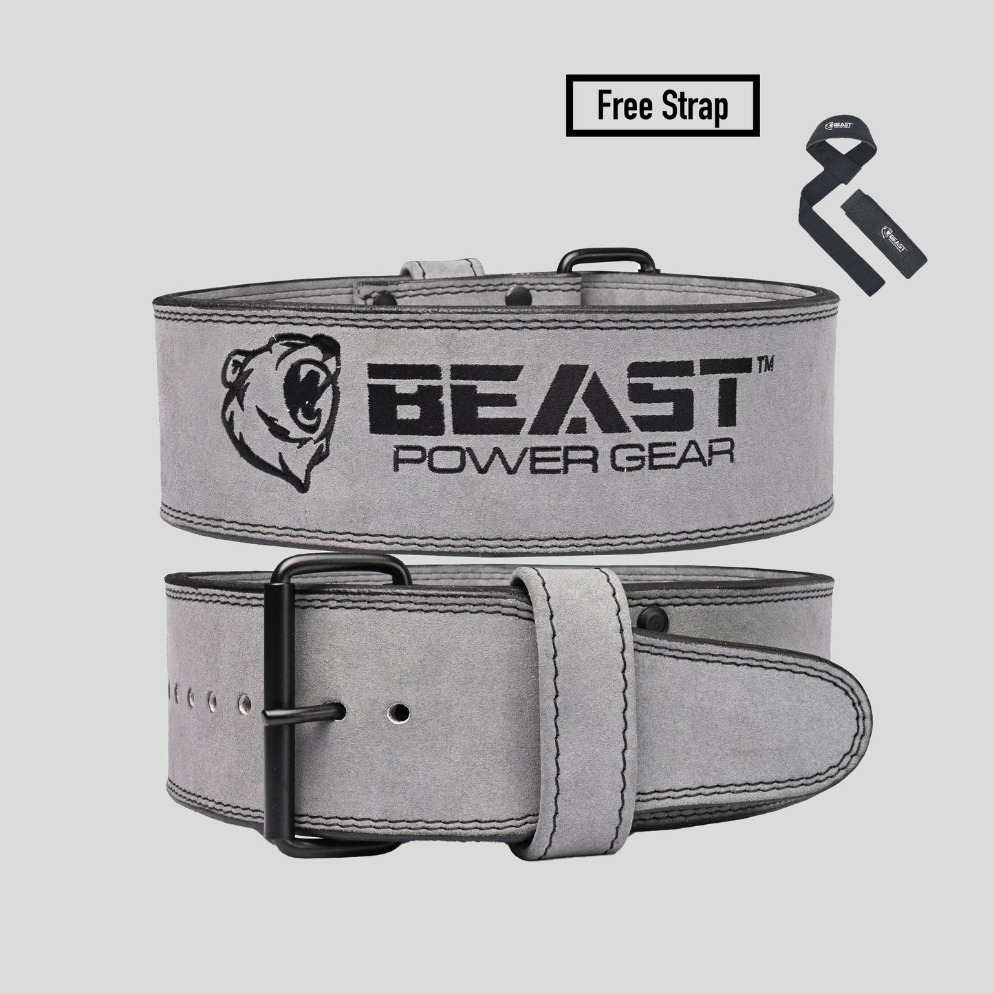 POWERLIFTING BELT 10MM GRAY- FREE STRAP