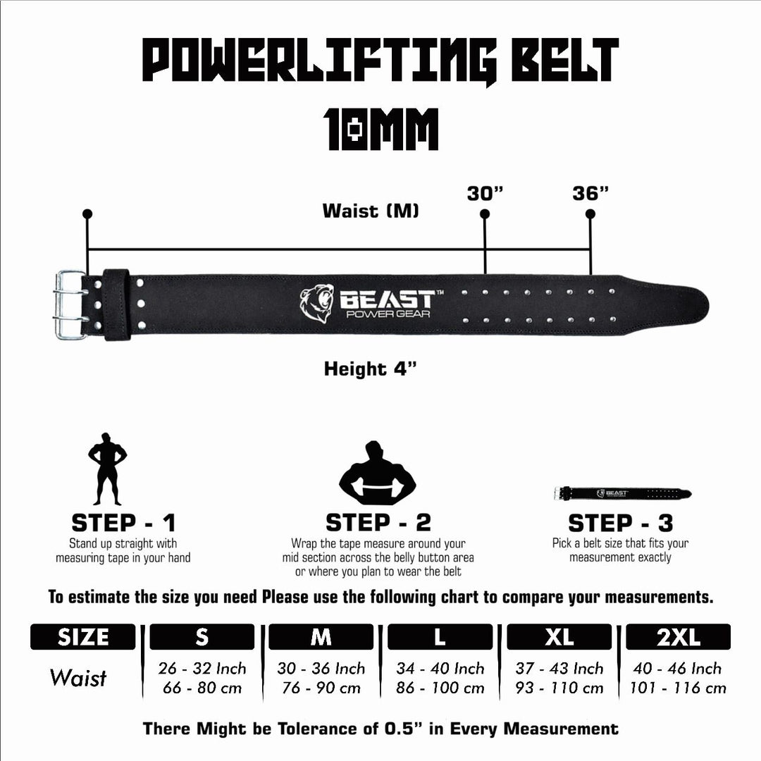 POWERLIFTING BELT 10MM BLACK- FREE STRAP