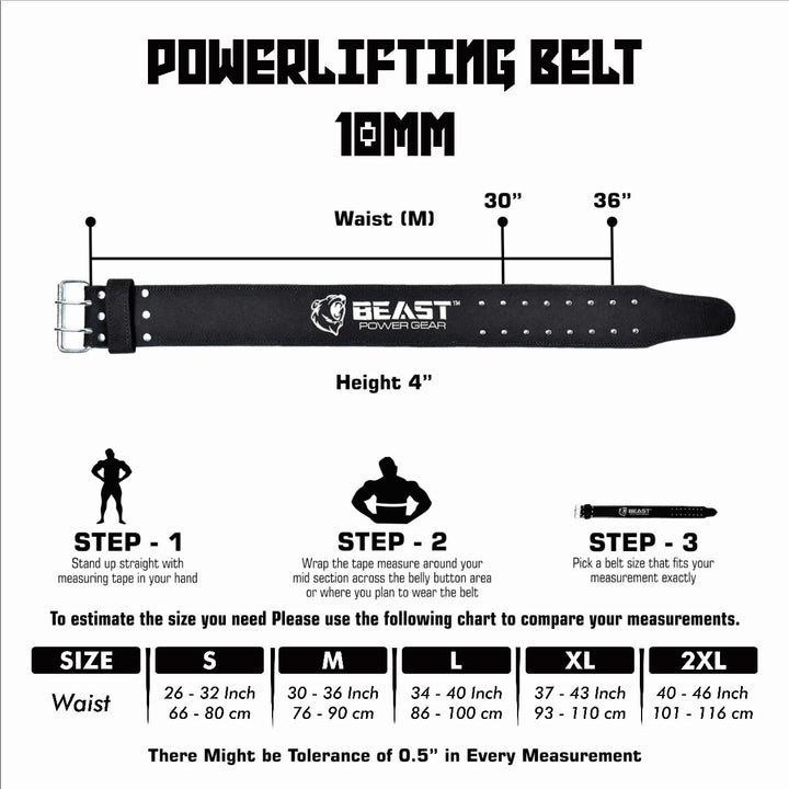 POWERLIFTING BELT 10MM BLACK- FREE STRAP