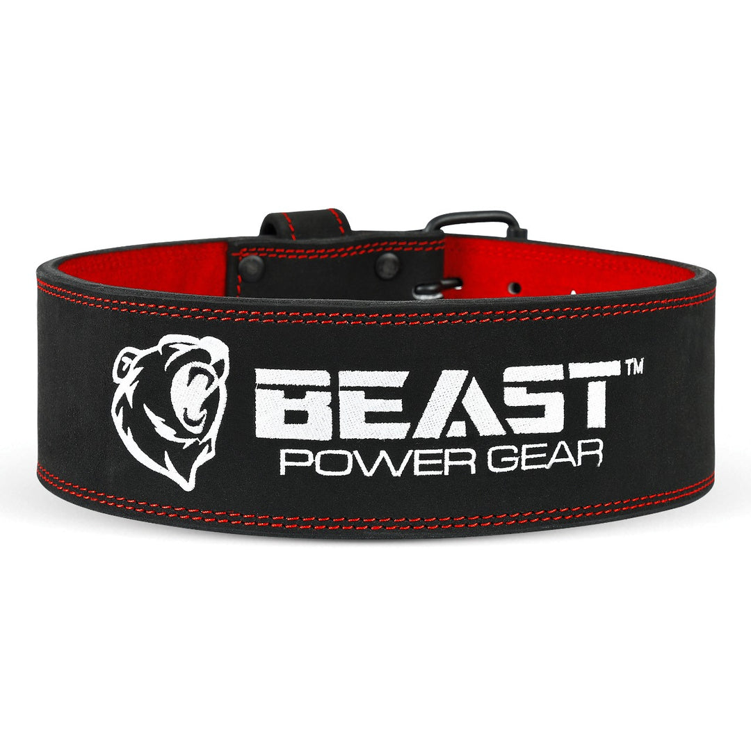 POWERLIFTING BELT 10MM BLACK/RED- FREE STRAP