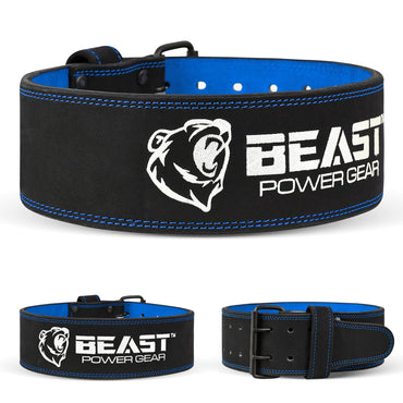 POWERLIFTING BELT 10MM BLACK/BLUE- FREE STRAP