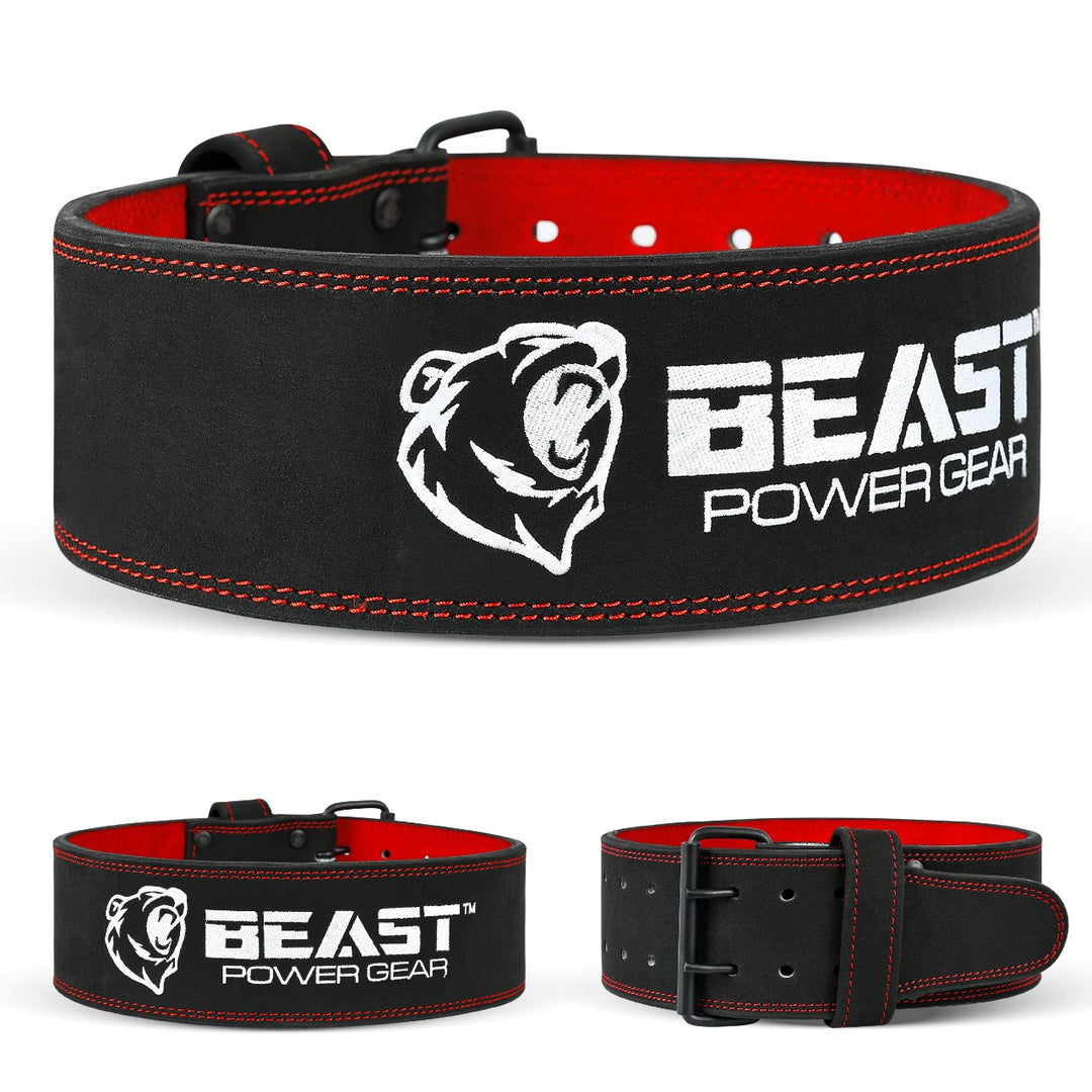 POWERLIFTING BELT 10MM BLACK/RED- FREE STRAP