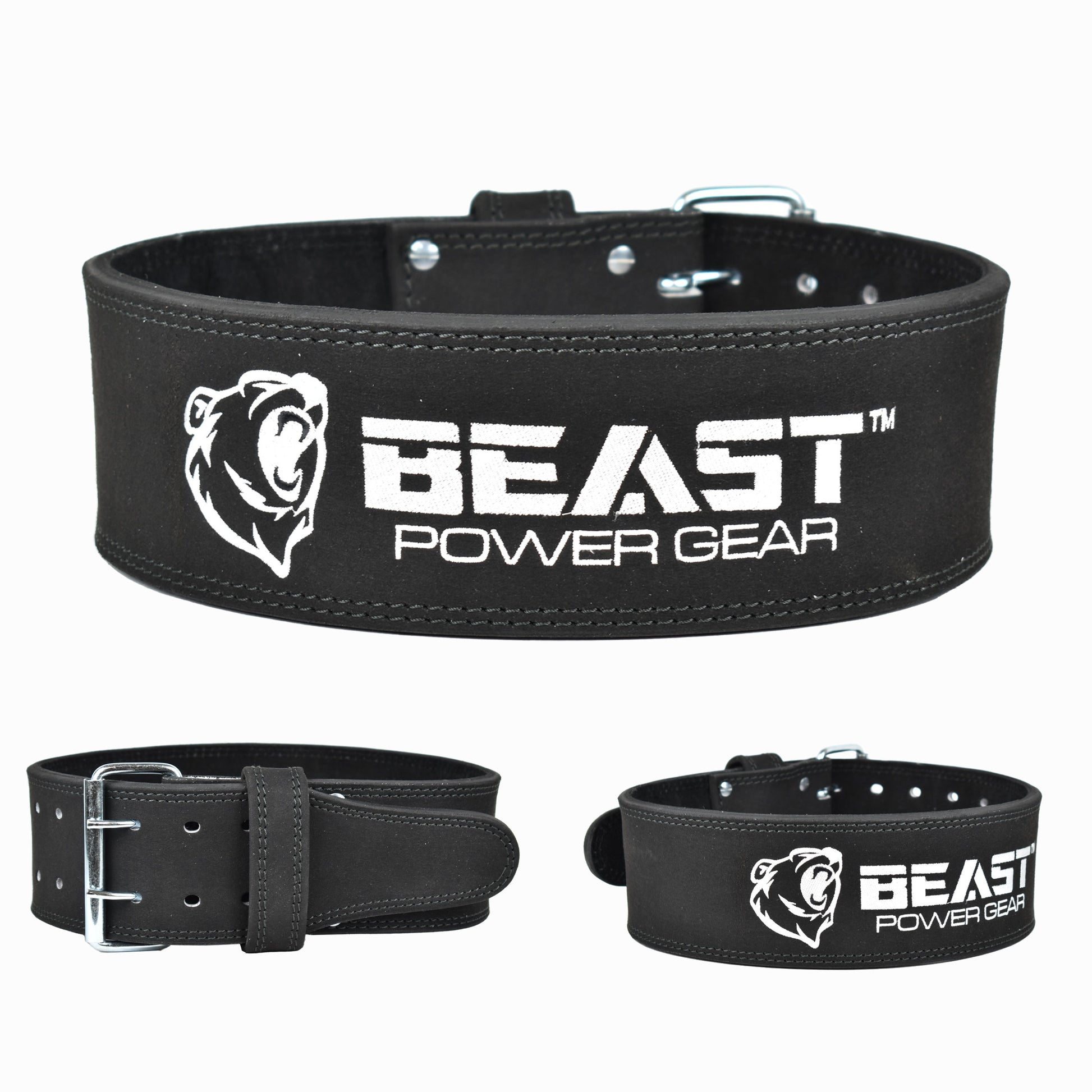 Beast Gear PowerBelt - Premium Double Prong Powerlifting Belt – 4” x 10mm  Nubuck Leather Weightlifting Belt with Advanced Screw Rivets